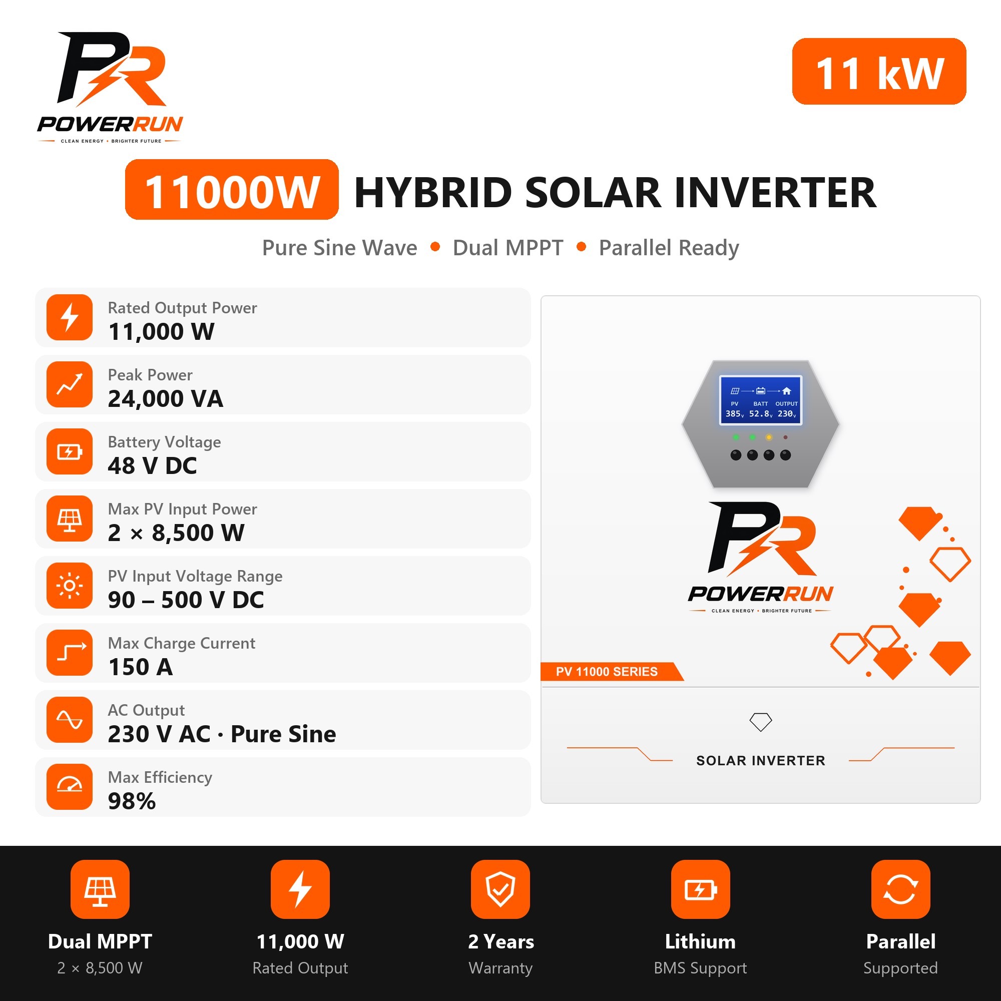 PR Hybrid Inverter 11kW - specifications chart