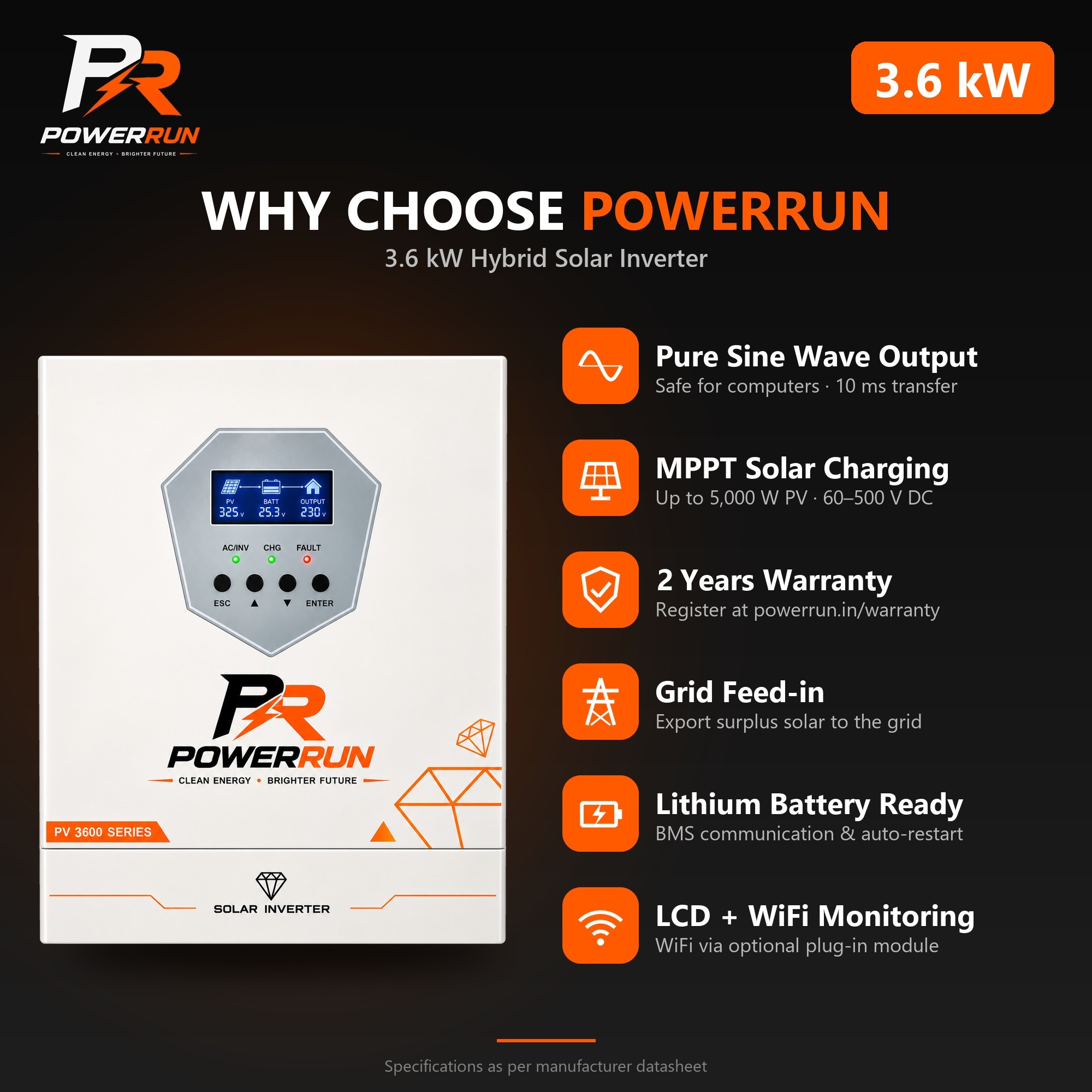 PR Hybrid Inverter 3.6kW - why choose PowerRun
