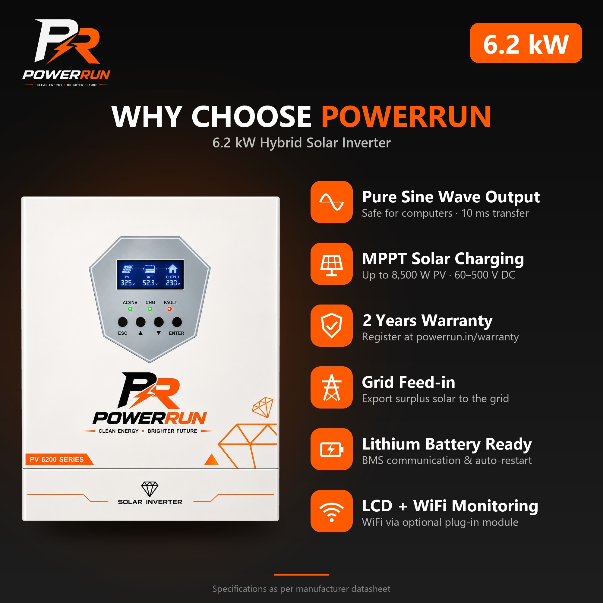 PR Hybrid Inverter 6.2kW - why choose PowerRun