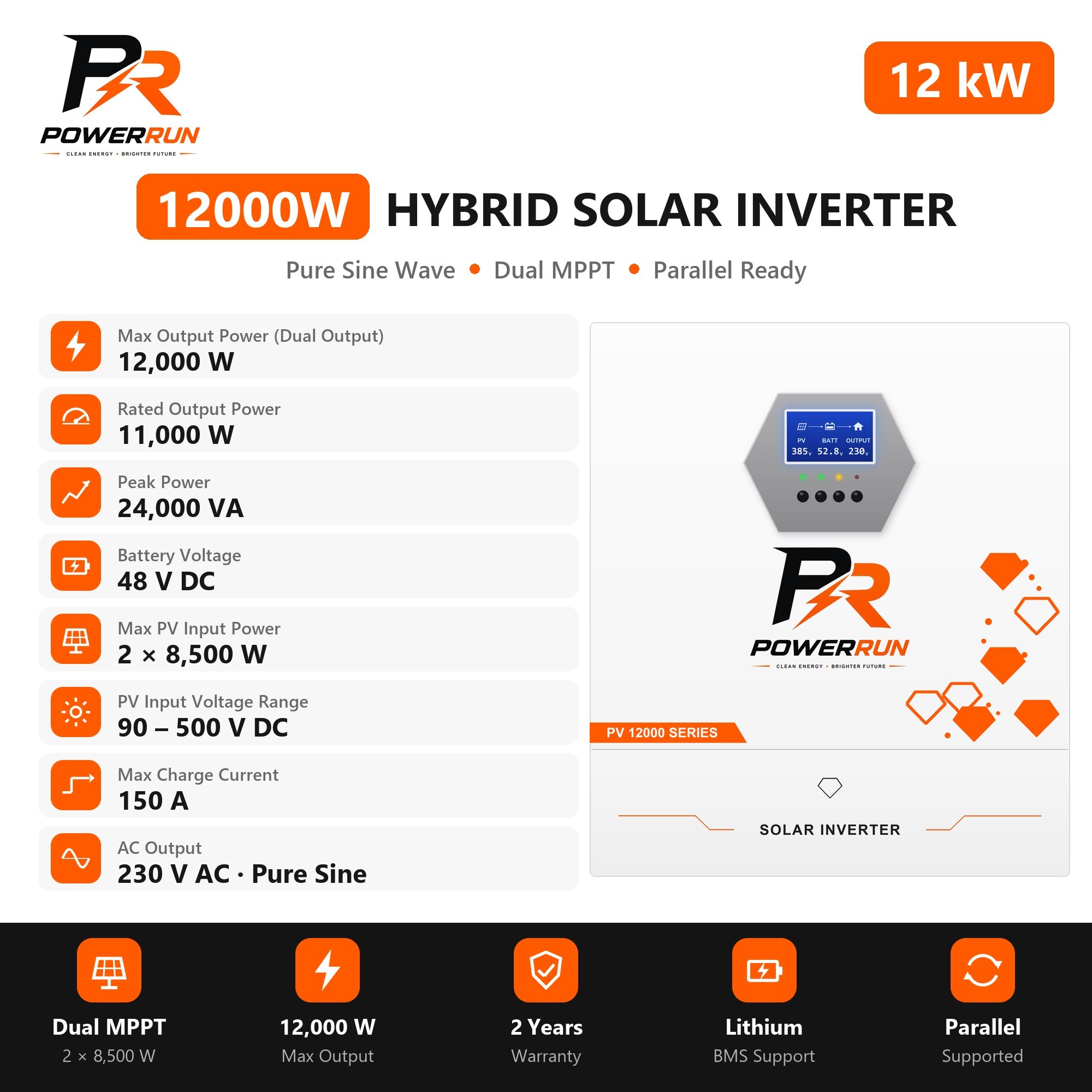 PR Hybrid Inverter 12kW - specifications chart